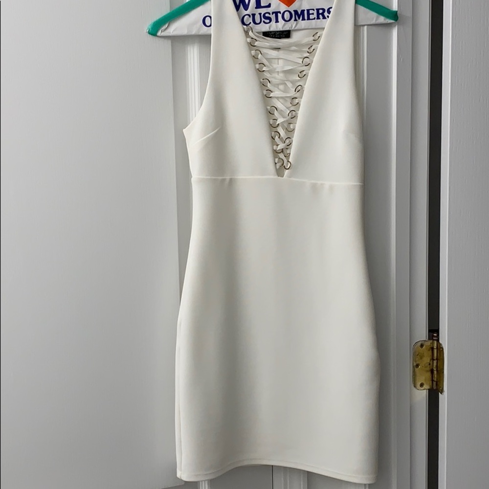 White party dress with funky neckline